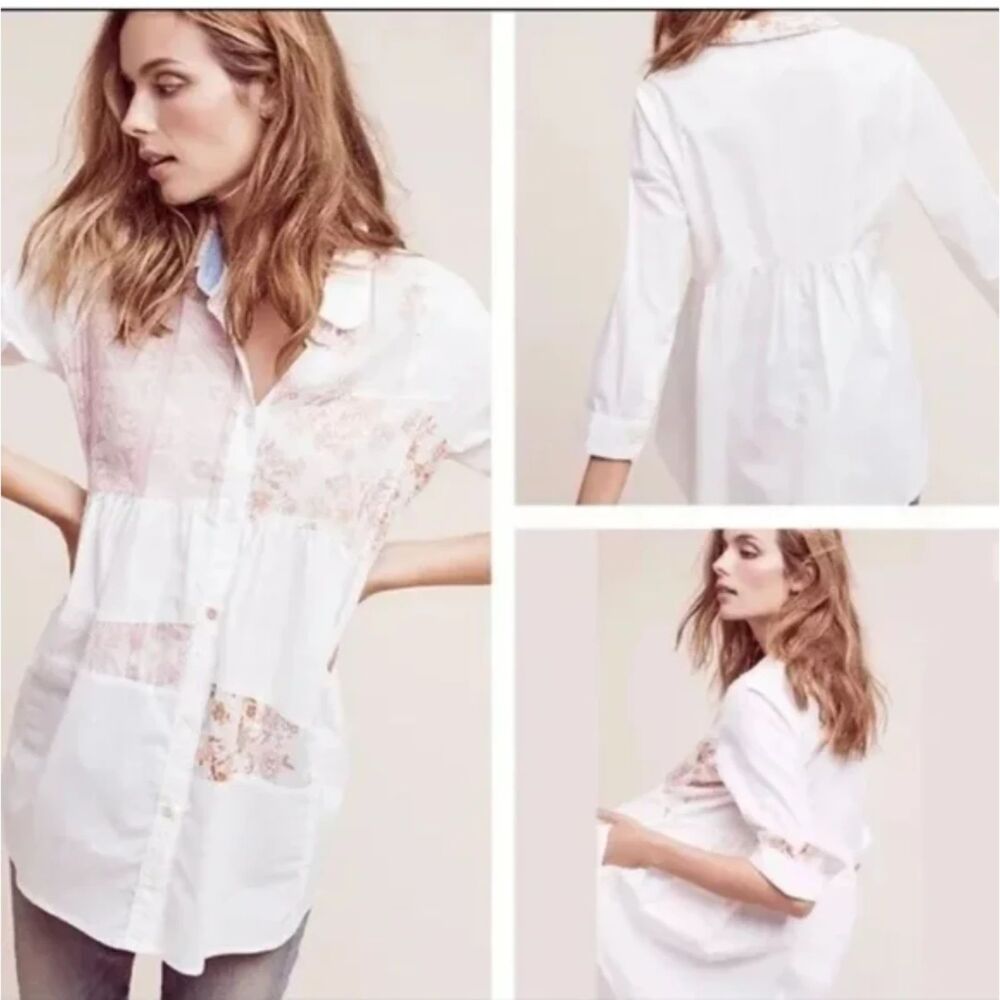 MAEVE Anthropologie Mavis Patchwork Button Down White Small